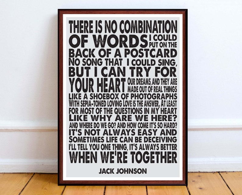 JACK JOHNSON Better Together song lyrics art print | Etsy
