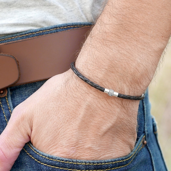 925 Sterling Silver and Leather Men s Bracelet Handmade With
