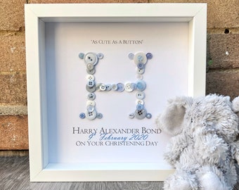 Christening Gift, Personalised Christening day initial button frame, Baby Christening Gift, Christening Gift, Baptism, Communion, Naming Day