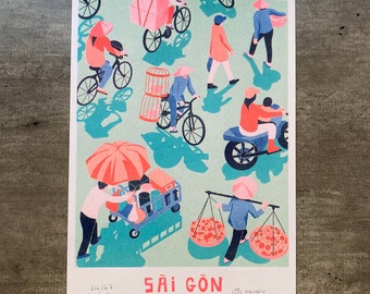 Affiche risographie Saigon A4 / Vietnam / poster / décoration / illustration