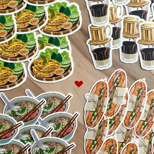 Stickers Vietnamese food - phở , bánh mì, cà phê, bánh xèo - autocollants