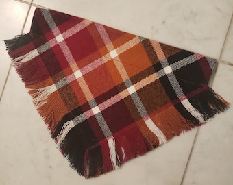 Maroon, Orange and Black Plaid Flannel Fringe Cat and Dog Bandana -Frayed Bandana -Slide on Over the Collar -Gifts for Pets -Pet Accessories