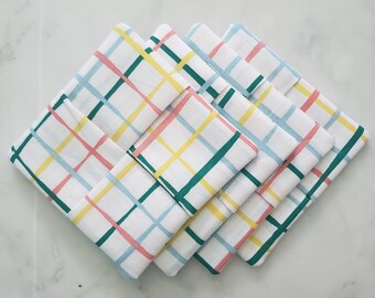 Posavasos a cuadros brillantes multicolores - Juego de 4 posavasos - Posavasos de tela - Decoración - Regalos hechos a mano - Verano - Vasos - Inauguración de la casa
