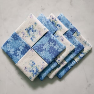 Blue and White Floral Coasters - Set of 4 Coasters - Fabric Coasters - Decor - Spring Decor - Flowers - Handmade Gifts - Housewarming