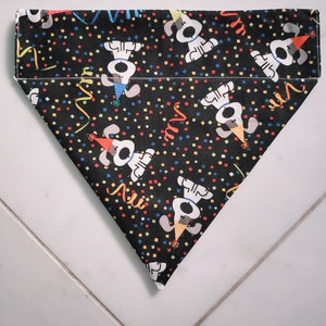 Reversible Birthday Dog and Stars Cat and Dog Bandana - Slide on Over the Collar - Pet - Handmade Gift - Gifts for Pets - Pet Accessories
