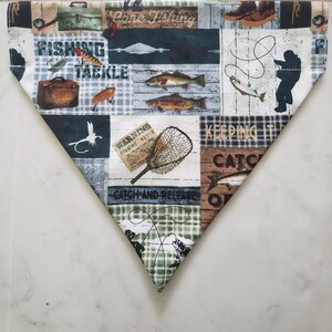Reversible Fishing and Lure Cat and Dog Bandana - Slide on Over the Collar - Pet - Summer - Gift for Pets - Pet Accessories - Handmade Gifts