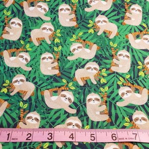 Silly Sloth 100% Cotton Fabric 1/4 or 1/2 Yard