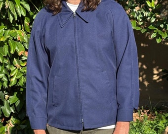 60s 70s Vtg Blue Nylon Stripe Mod Zip up Jacket Racer Sport Coat
