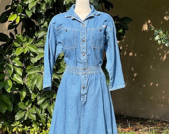 Vintage 1980’s Dreams Full Denim Long Sleeve Western Dress - Size L