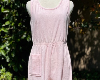 Vintage Vandemere Baby Pink Terry Cloth Sleeveless Beach Cover Up Romper - Size M