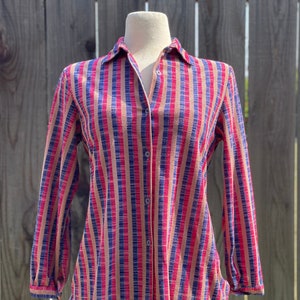 Vintage Multicolor Striped Lightweight Long Sleeve Collared Button Up Blouse