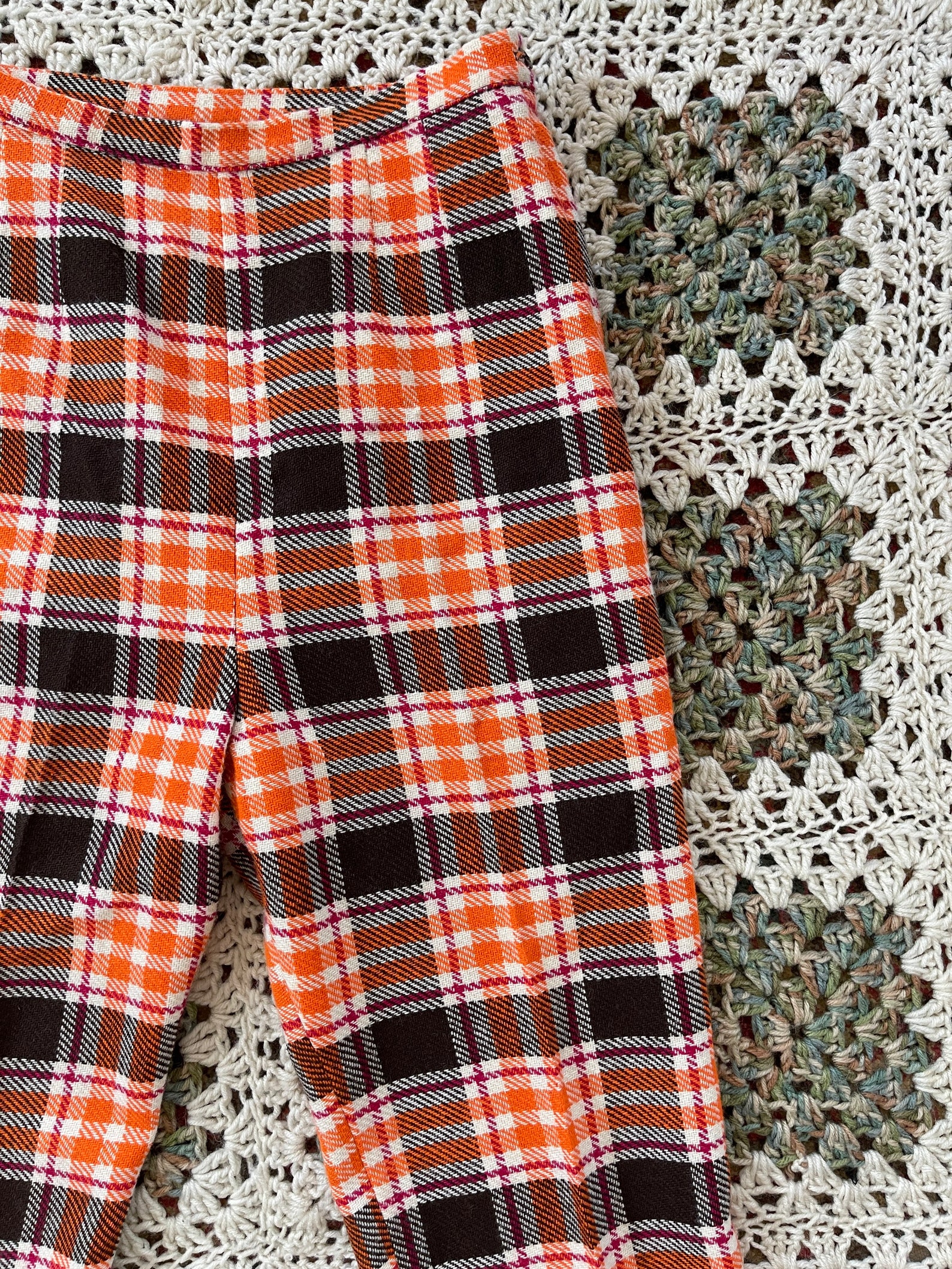 blue and orange plaid pants