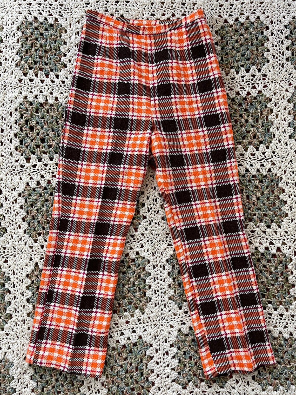 blue and orange plaid pants