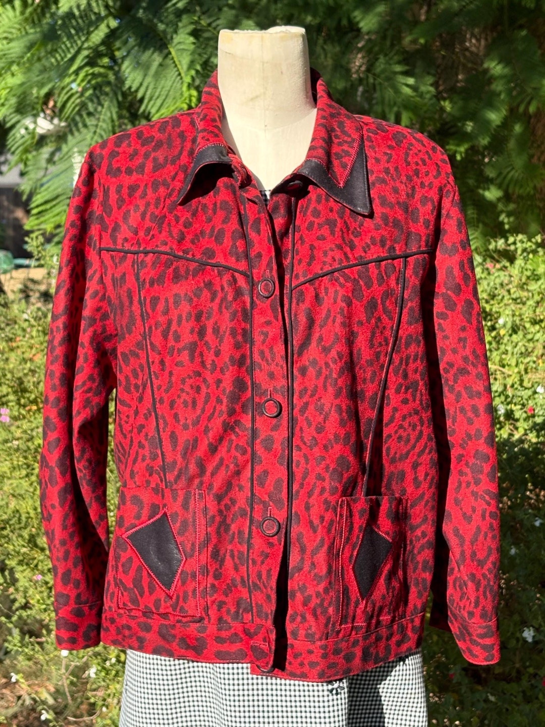 Black Plaid Leopard Printed Patchwork Button Up Shacket main image 0