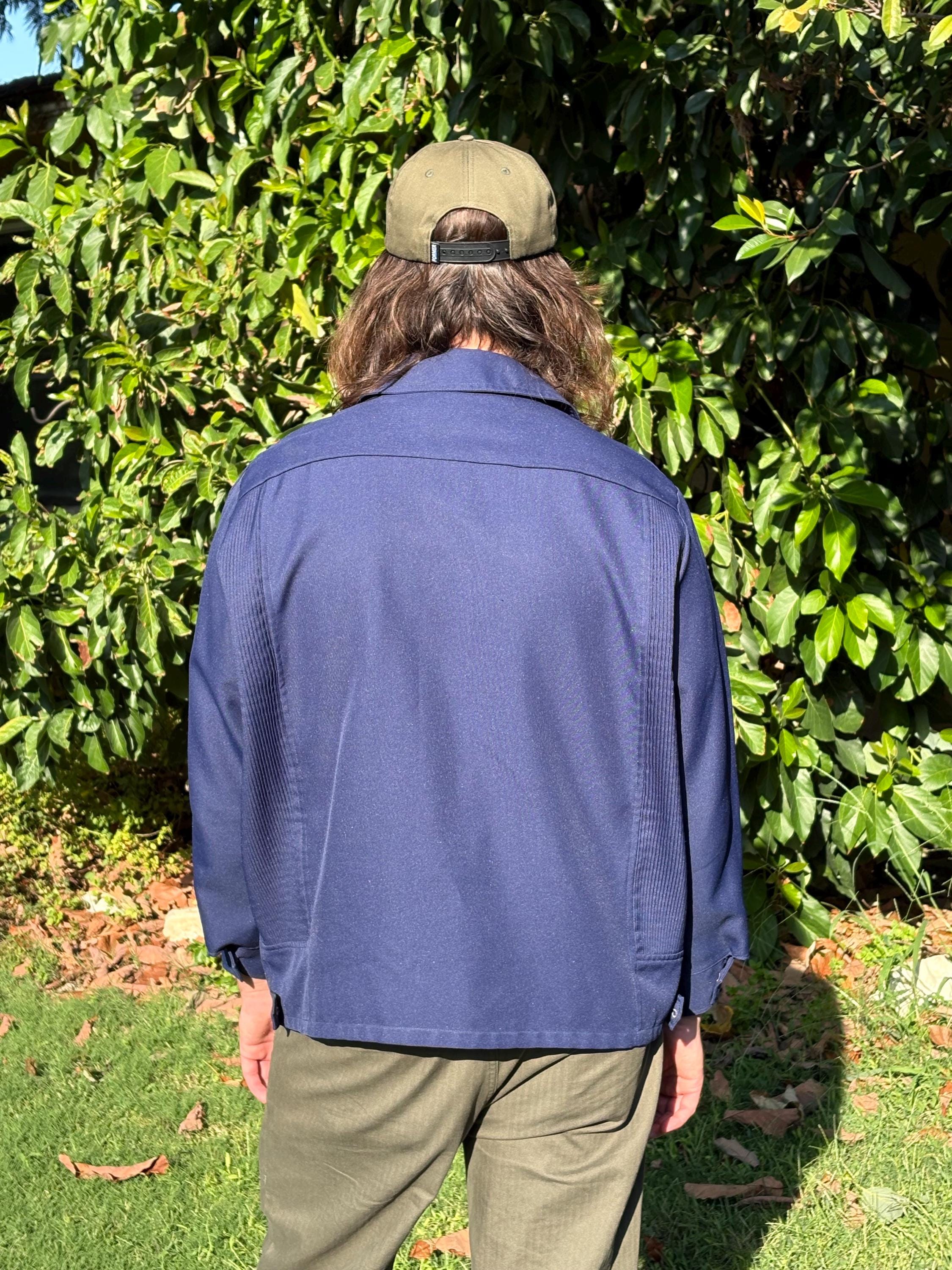 Vintage 60's Bud Berma Navy Blue Pleated Zip-up Lightweight