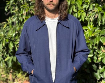 Vintage 60's Bud Berma Navy Blue Pleated Zip-up Lightweight