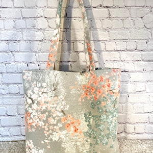 Women's handmade tote bag, gray floral tote bag, tote bag, tote bag for women, work tote bag, travel tote bag, women bag, work tote bag, bag