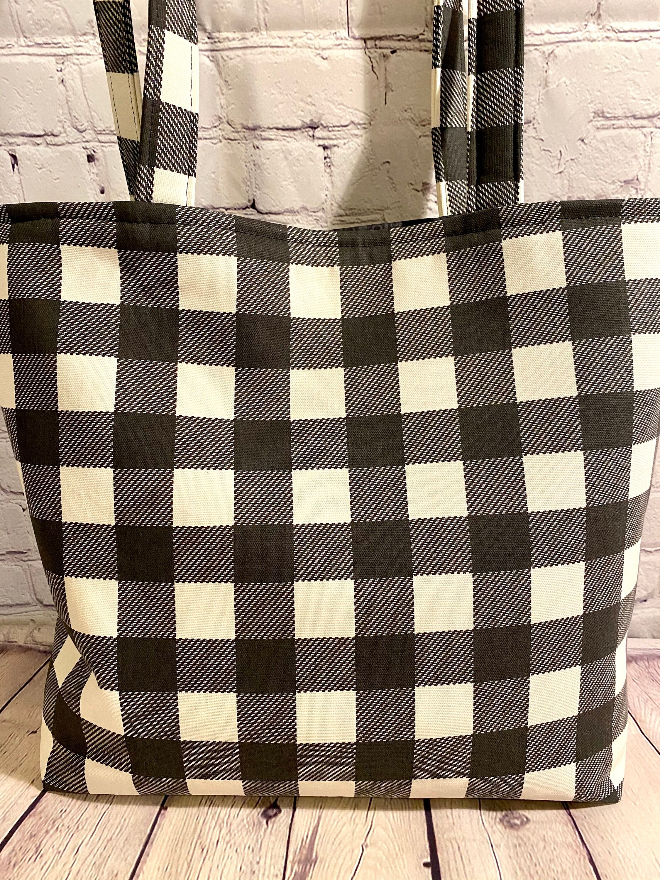Women s Tote Bag Black and White Checkered Tote Bag Large Tote Bag Travel Tote Bag Work Tote Bag Women s Gifts Canvas Tote Bag Tote Etsy UK