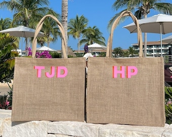 Personalized Shadow Monogram Jute Carryall Bag