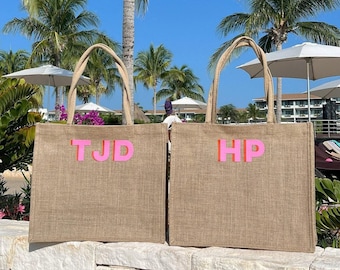 Personalized Jute Tote Bag Bridesmaid Gift Idea Bachelorette Weekend Getaway Monogram Beach Wedding Party Favor Custom Carryall Burlap