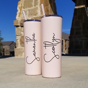 Personalized Tumbler, Insulated Tumbler, Custom Tumbler, Tumbler with Straw, Skinny Tumbler, Bridesmaid Proposal, Bridesmaid Gift image 1