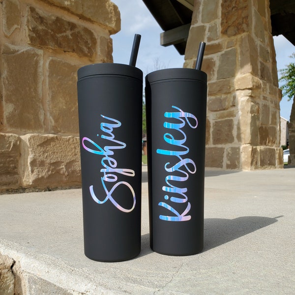 Personalized Tumbler with Straw, Bridesmaid Gift, Custom Tumbler, Acrylic Rubber Tumbler, Skinny Tumbler, Bridesmaid Proposal