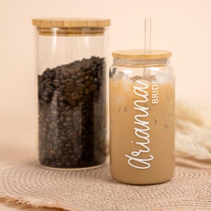 Personalized Beer Can Glass Tumbler: Bridesmaid Proposal Gift, Bamboo Lid & Straw