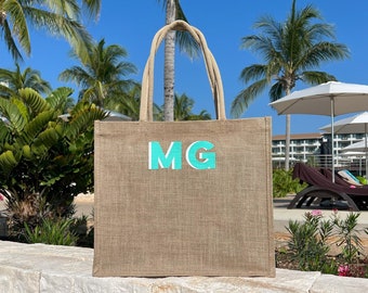 Personalized Beach Bag, Bridal Gift Tote, Shadow Monogram Jute Bag, Bridesmaid Gift, Bridal Party Bag, Jute Carryall Tote, Custom Bag