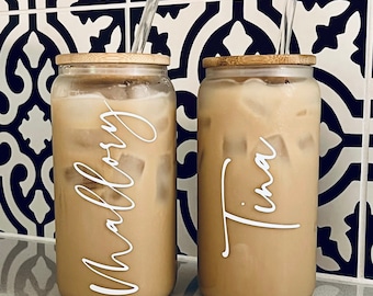 Personalized Iced Coffee Cup: Custom 16oz Beer Can Glass with Lid & Straw