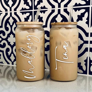 Iced Coffee Glass Cup Tumblers with Lid, Straw & Box - Personalized Tumblers W Name or Title - Great Bridesmaid Gift Idea from BluChi