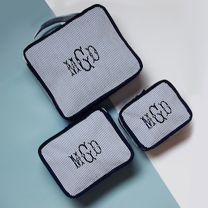 Embroidered Seersucker Packing Cubes: Personalized Travel Organizers, Set of 3