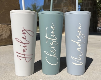 Bridesmaid Gift Personalized Tumbler with Straw 24oz Acrylic Cup Reusable Drinkware Custom Name Bridal Party Favor