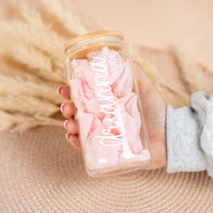 Custom 16oz glass tumbler iced coffee cup with lid and straw personalized for bridesmaids or wedding party gift idea drinkware.