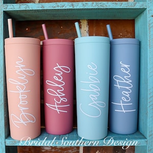 Bridesmaid Gift, Personalized Tumbler with Straw, Custom Tumbler, Acrylic Rubber Tumbler, Bridesmaid Proposal, Personalized Gift