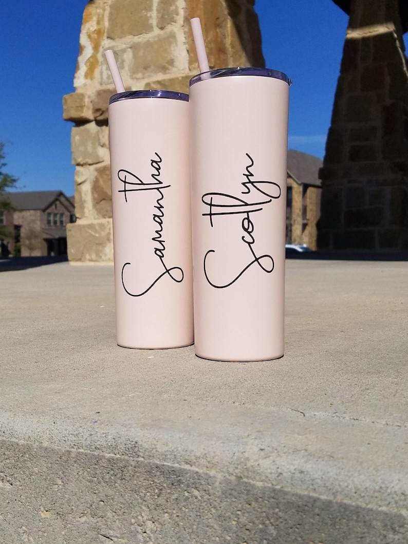 Personalized Tumbler, Insulated Tumbler, Custom Tumbler, Tumbler with Straw, Skinny Tumbler, Bridesmaid Proposal, Bridesmaid Gift afbeelding 1