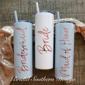 Bridesmaid Gift, Personalized Tumbler with Straw, 20oz Stainless Steel Tumbler, Bachelorette Party, Bridesmaid Proposal, Insulated Tumbler