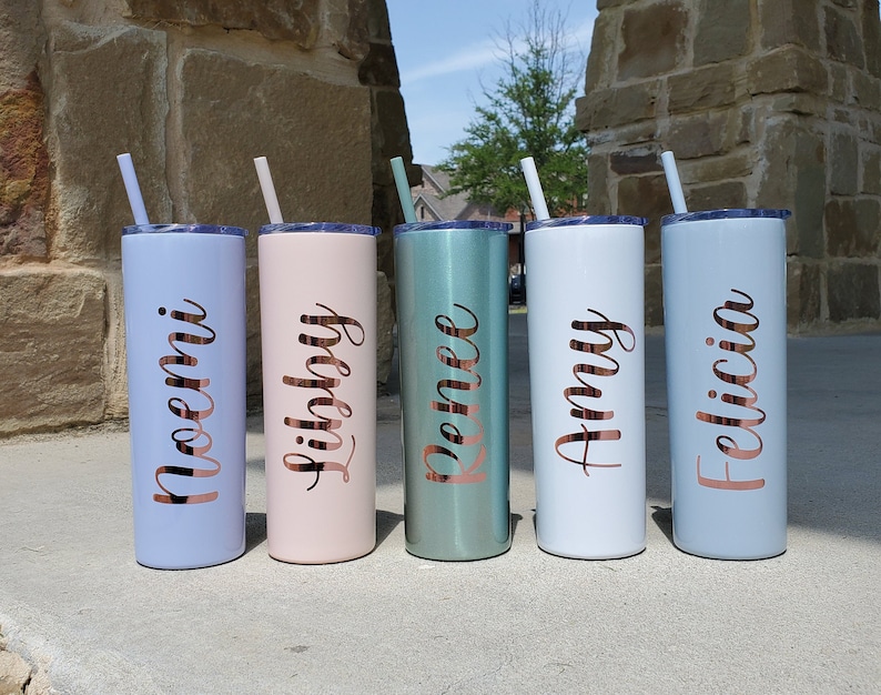 Personalized Tumbler, Insulated Tumbler, Custom Tumbler, Tumbler with Straw, Skinny Tumbler, Bridesmaid Proposal, Bridesmaid Gift afbeelding 2