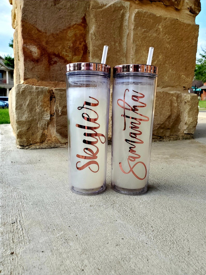 Personalized Tumbler with Straw, Bridesmaid Gift, Custom Tumbler, Acrylic Tumbler, Skinny Tumbler, Bridesmaid Proposal 