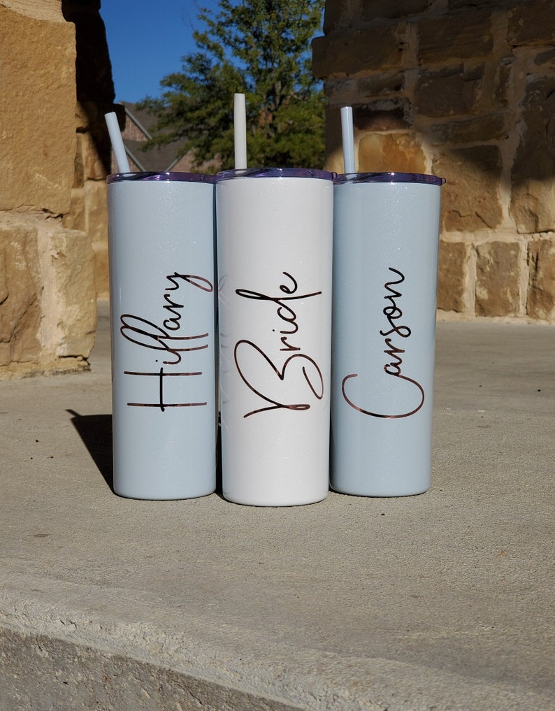 Personalized Tumbler, Insulated Tumbler, Custom Tumbler, Tumbler with Straw, Skinny Tumbler, Bridesmaid Proposal, Bridesmaid Gift afbeelding 4