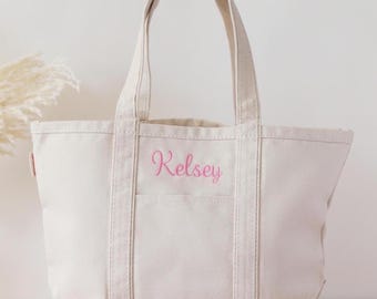 Embroidered Beach Bag, Personalized Canvas Tote, Custom Name Gift