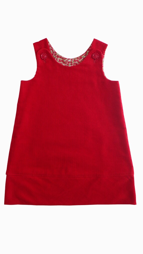 red cord pinafore dress