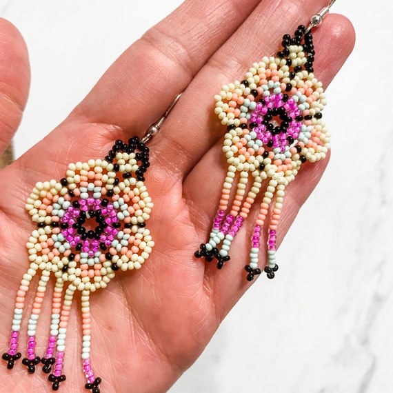 Beaded Tassel Earrings Boho Style Earrings Mexican Earrings Etsy