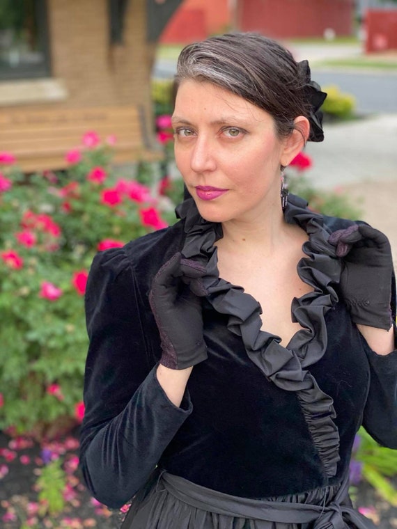 Velvet black vintage 80s party dress - image 2