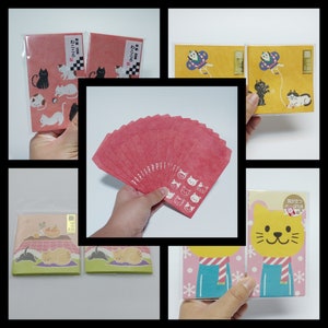 Japon Wahi Papier Mini Enveloppe - Nouvel An Enveloppe paquet rouge (Chaton chat) 2 Pack (16 Enveloppe)