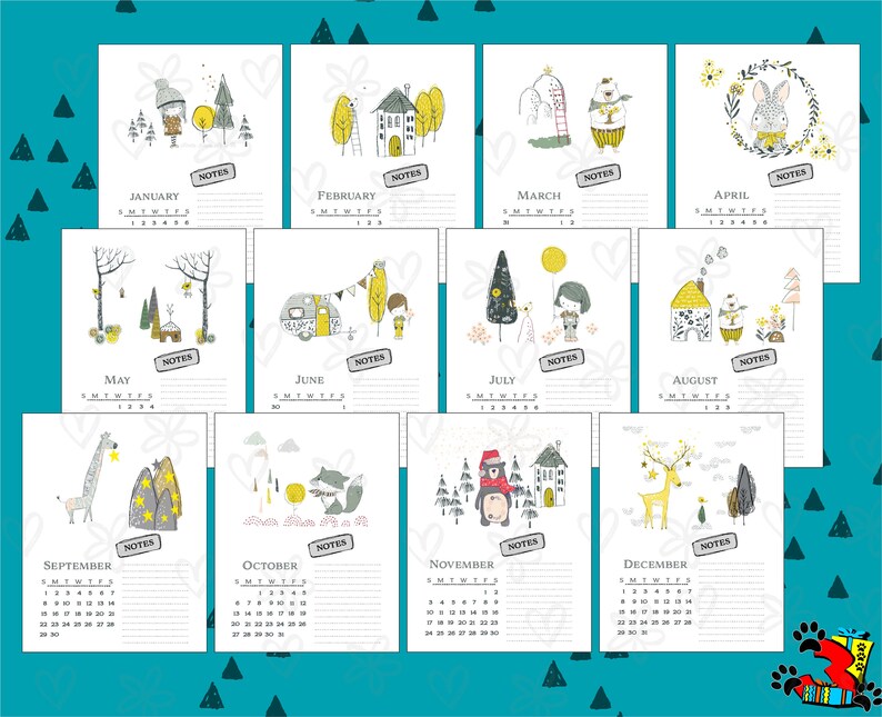 2024 Whimsical Calendar Printable, 2024 Nursery Calendar Digital, 2024