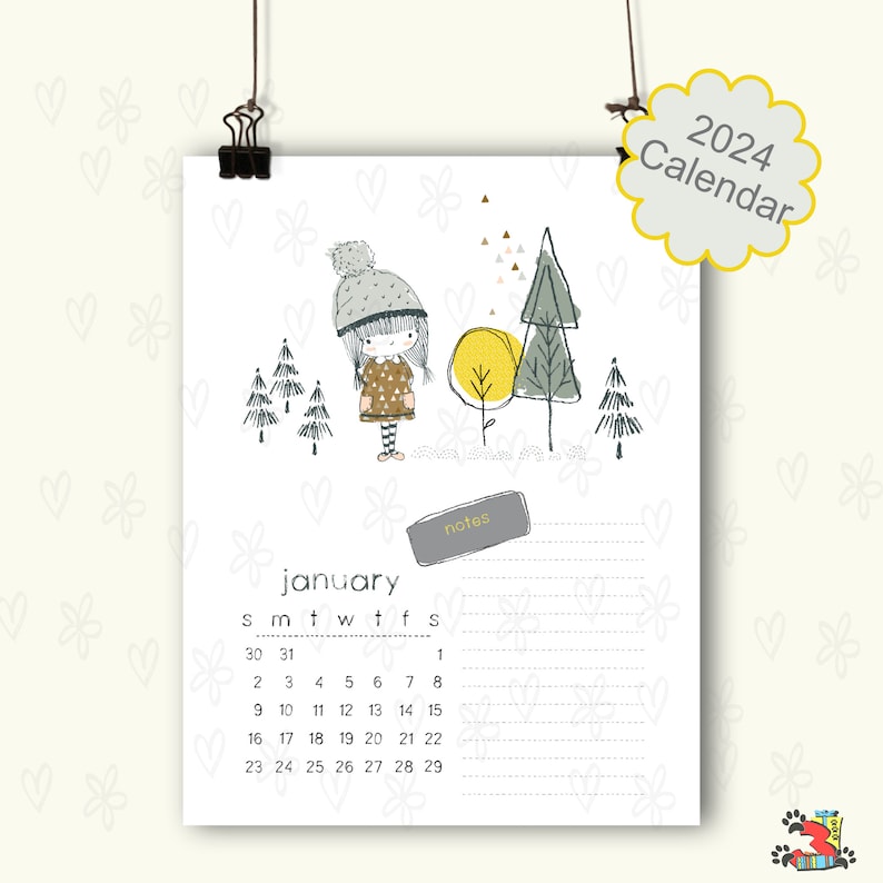 2024 Whimsical Calendar Printable, 2024 Nursery Calendar Digital, 2024