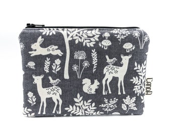 Cute Zipper Pouch Animal Coin Purse Organizer Makeup Bag School Money Bag Student Easter Gift Deer Rabbit Woodland Forest Fabric