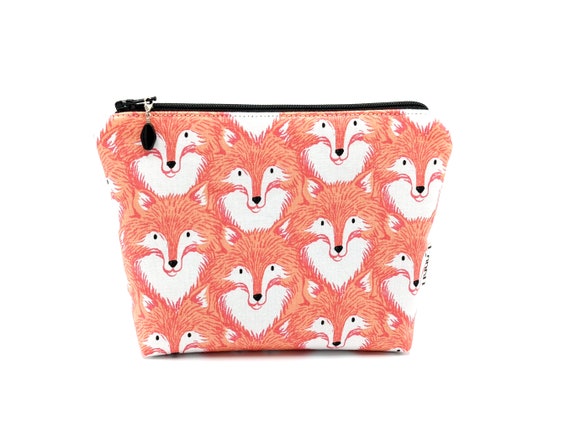 Pink Floral Fox Print Women\'s Cosmetic Bag Fox Makeup Pouch With Floral Art,animal Cosmetic Bag  main image 3