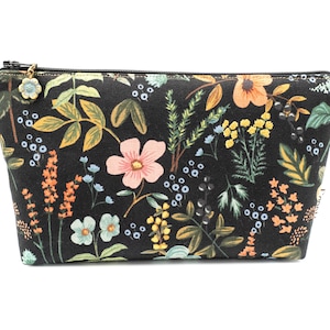 Floral Cosmetic Bag: Rifle Paper Co. Canvas Makeup Pouch with Flower Zipper