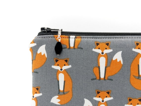 Pencil case, pencil pouch, school supplies, money bag, small makeup bag,  fox, glasses, foxes